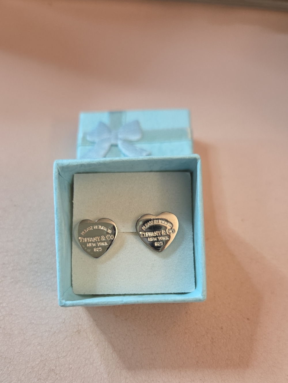 Tiffany & Co. Silver Heart Stud Earrings with Blue Gift Box